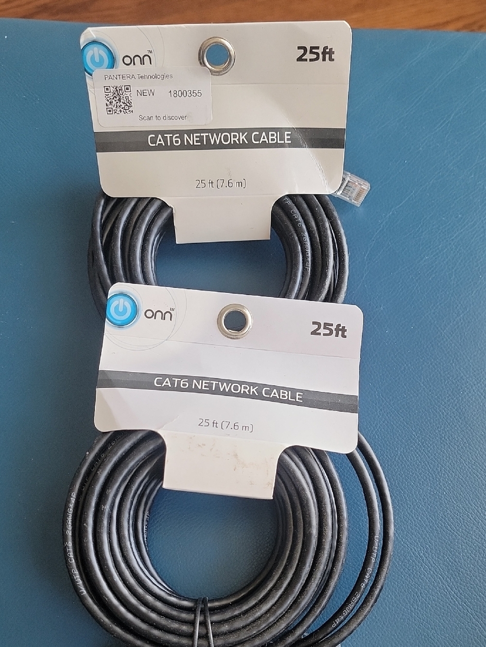 2 _ Packs onn CAT6 Network Cable 25ft - Black